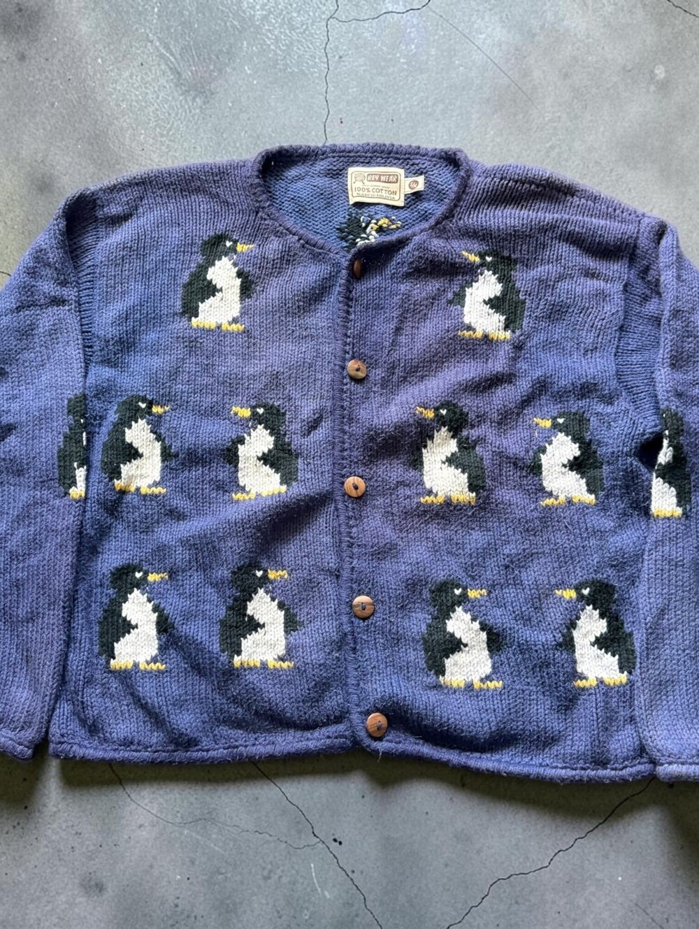 Vintage 80s Penguin Graphic Novelty Knit Cardigan Sweater Size Small/Medium